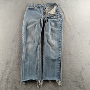 Vintage 90s Levis Jeans 26x30 Blue Light Wash Faded Distressed Cut Off Straight